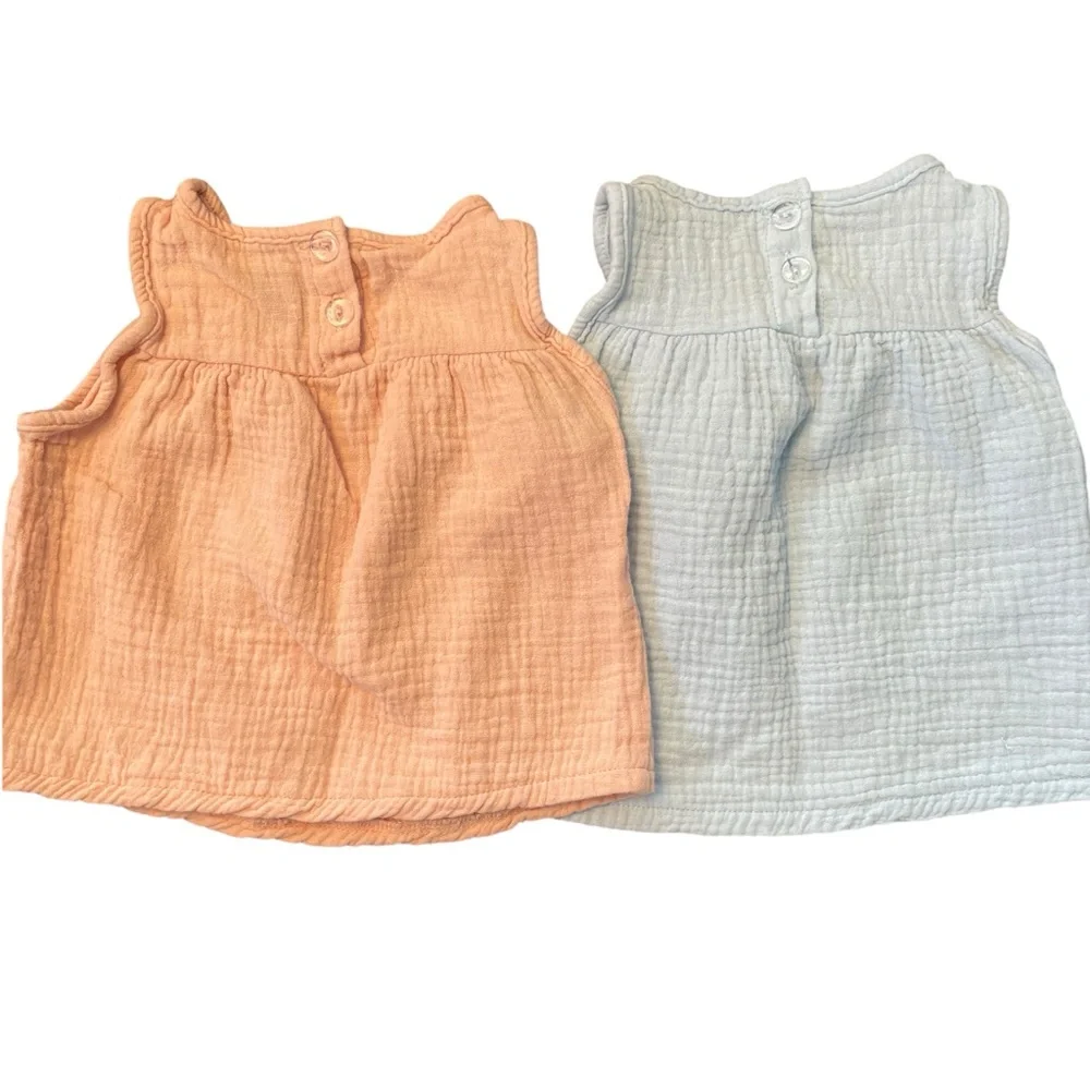 Baby Muslin Tank Tops - Peach & grey (Set of 2) size 80 (6-9 mo)